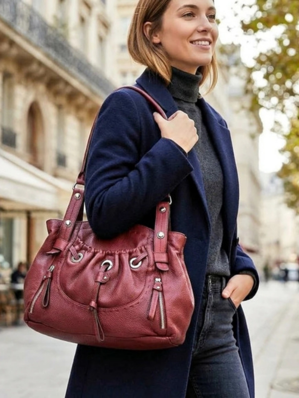 B. Makowsky Vintage Genuine Leather Shoulder Bag in Burgandy